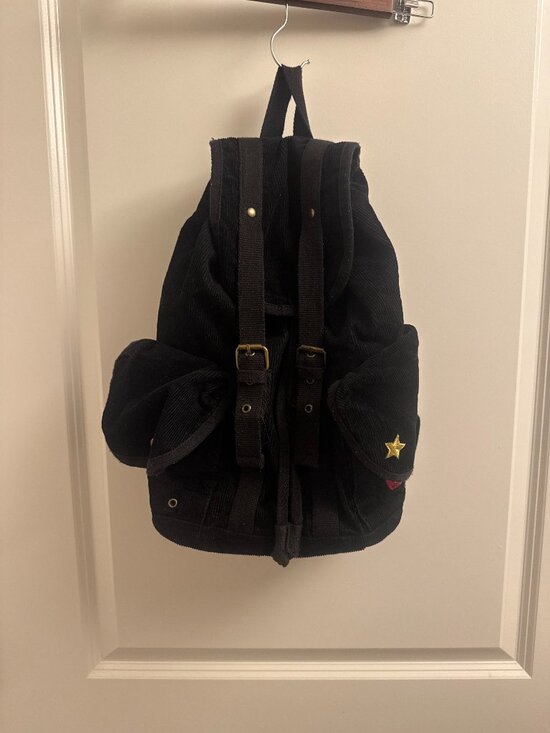Olsenboye Y2K Boho Black Backback Bookbag Corduroy with Patches main image 4